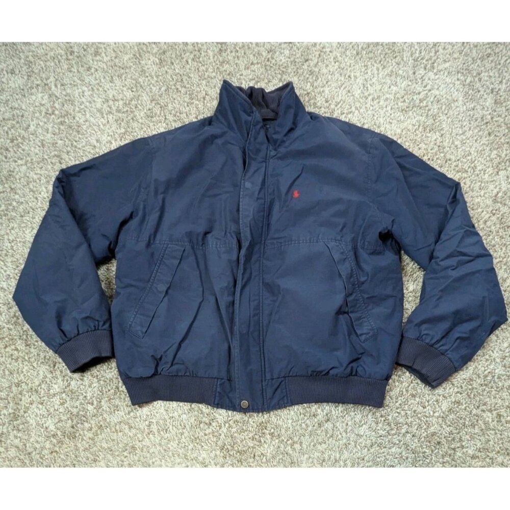 Vintage Polo Ralph Lauren Bomber Jacket Men's XL Fleece Lined Full Zip Blue